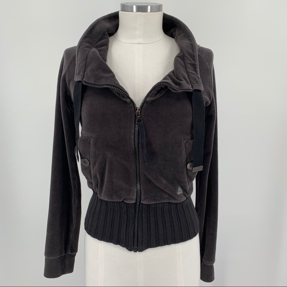 Adidas Gray Velour Cropped Bomber Jacket